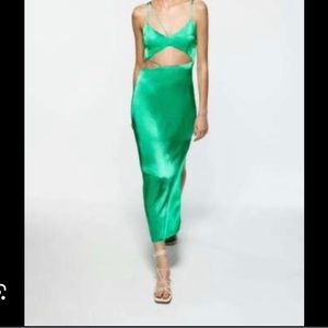 ZARA ASYMMETRIC green SATIN-FINISH DRESS